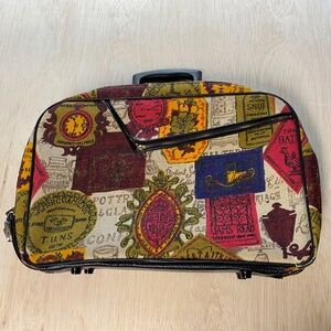 Vintage Travelware 1960s Small Suitcase Advertising pattern Clocks Keys